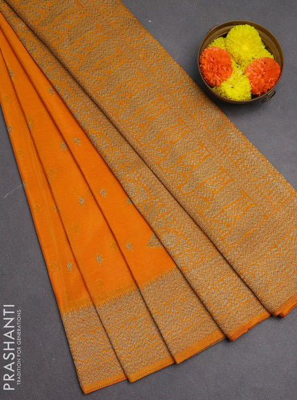 Banarasi semi crepe saree mango yellow with woven buttas and woven border