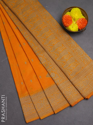 Banarasi semi crepe saree mango yellow with woven buttas and woven border