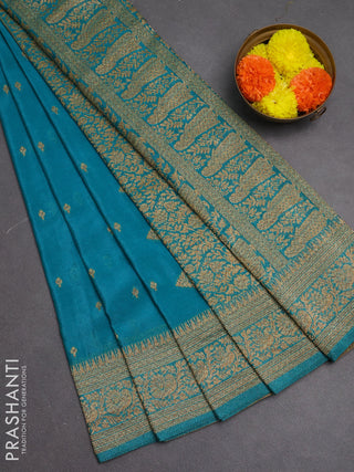 Banarasi semi crepe saree teal blue with woven buttas and woven border