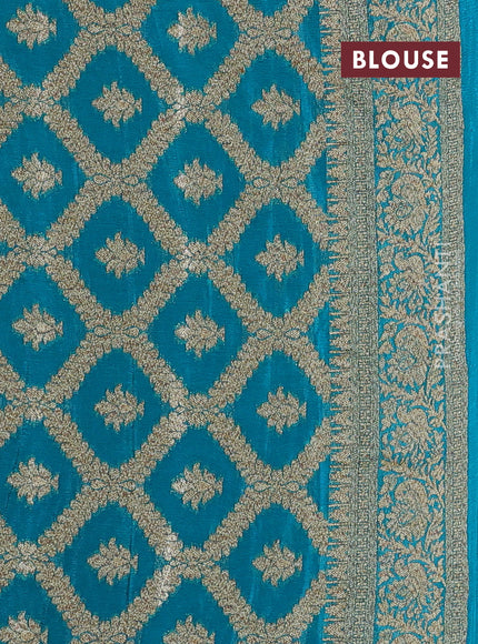 Banarasi semi crepe saree teal blue with woven buttas and woven border
