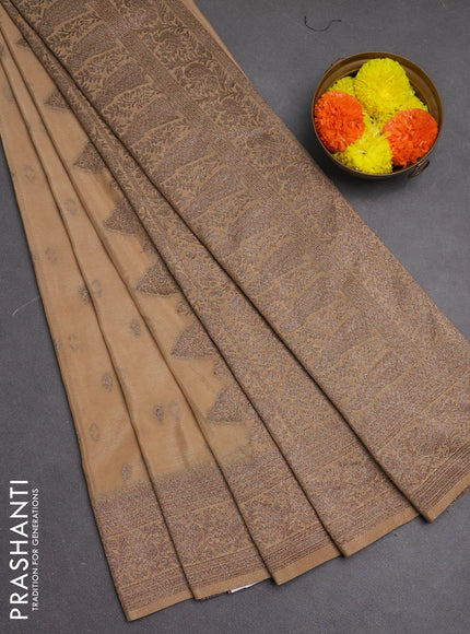 Banarasi semi crepe saree beige with woven buttas and woven border
