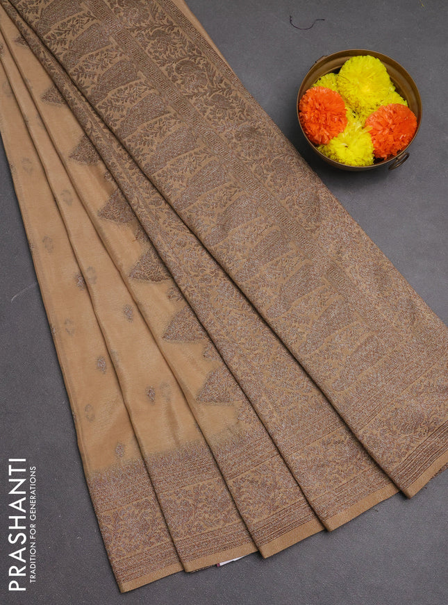 Banarasi semi crepe saree beige with woven buttas and woven border