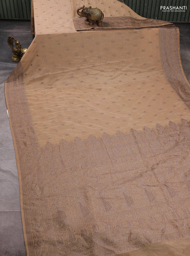 Banarasi semi crepe saree beige with woven buttas and woven border