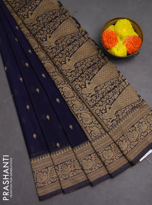 Banarasi semi crepe saree navy blue with woven buttas and woven border