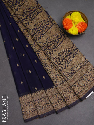 Banarasi semi crepe saree navy blue with woven buttas and woven border