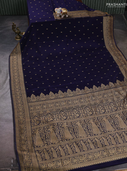 Banarasi semi crepe saree navy blue with woven buttas and woven border