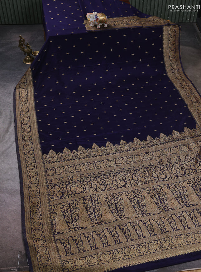 Banarasi semi crepe saree navy blue with woven buttas and woven border