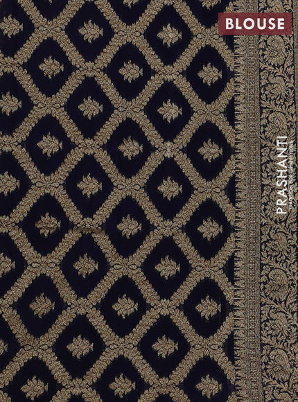 Banarasi semi crepe saree navy blue with woven buttas and woven border