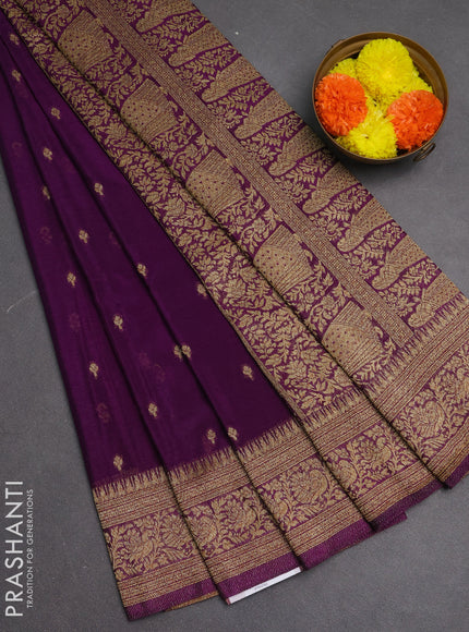 Banarasi semi crepe saree purple with woven buttas and woven border