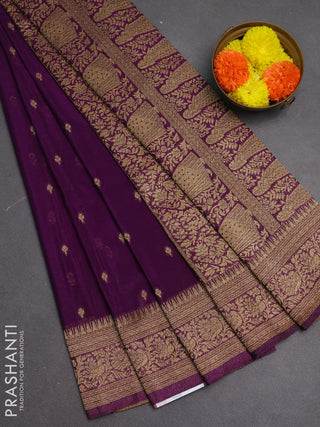 Banarasi semi crepe saree purple with woven buttas and woven border