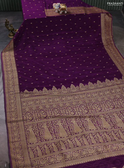 Banarasi semi crepe saree purple with woven buttas and woven border