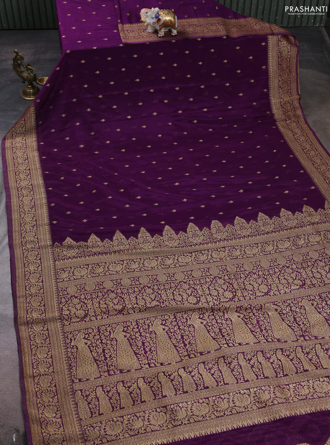 Banarasi semi crepe saree purple with woven buttas and woven border