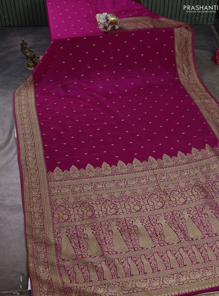 Banarasi semi crepe saree pink with woven buttas and woven border