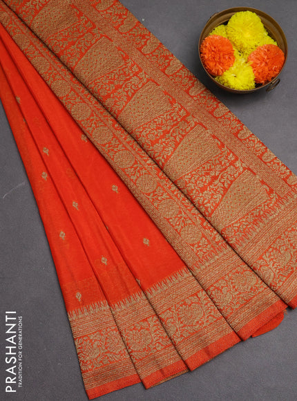 Banarasi semi crepe saree orange with woven buttas and woven border