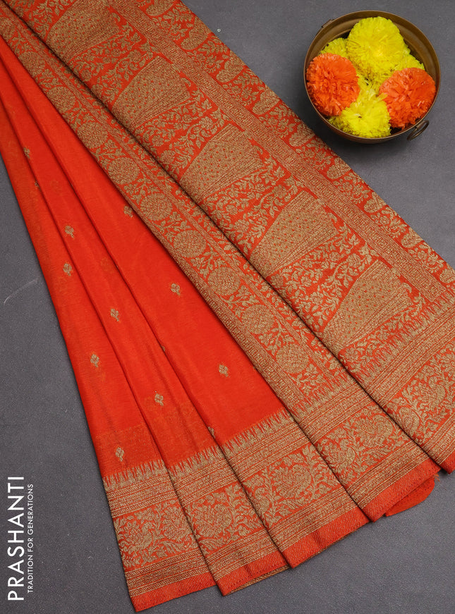 Banarasi semi crepe saree orange with woven buttas and woven border
