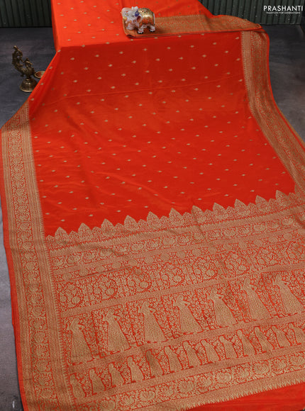 Banarasi semi crepe saree orange with woven buttas and woven border