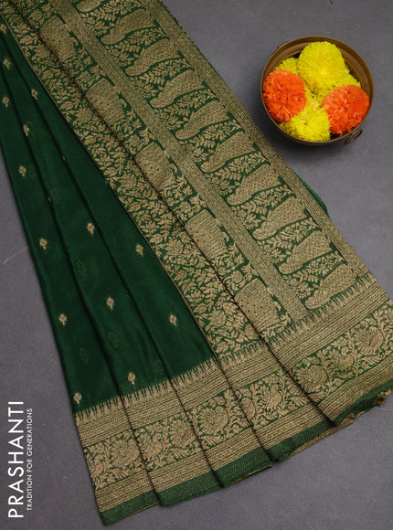 Banarasi semi crepe saree green with woven buttas and woven border