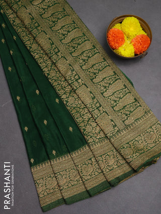 Banarasi semi crepe saree green with woven buttas and woven border