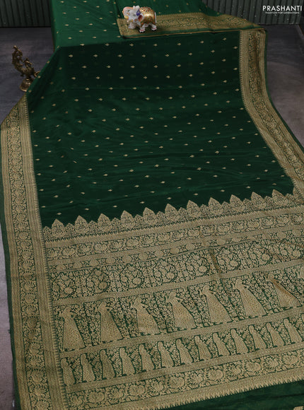 Banarasi semi crepe saree green with woven buttas and woven border