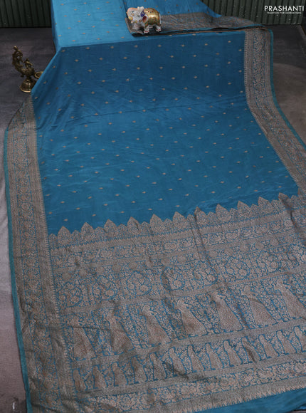 Banarasi semi crepe saree pastel blue with woven buttas and woven border