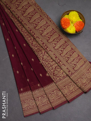 Banarasi semi crepe saree deep wine with woven buttas and woven border