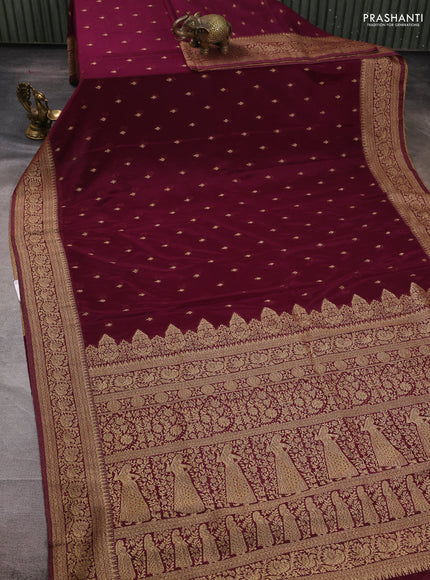 Banarasi semi crepe saree deep wine with woven buttas and woven border
