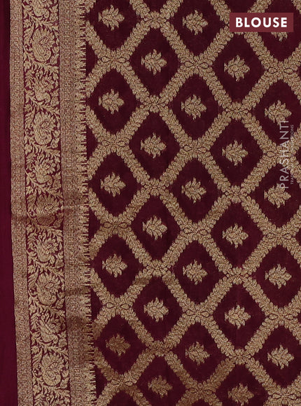 Banarasi semi crepe saree deep wine with woven buttas and woven border