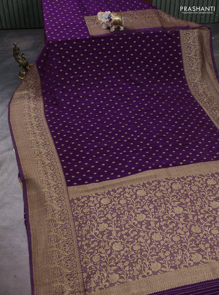 Banarasi semi crepe saree violet with woven buttas and woven border