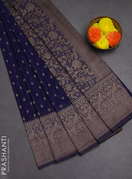 Banarasi semi crepe saree blue with woven buttas and woven border