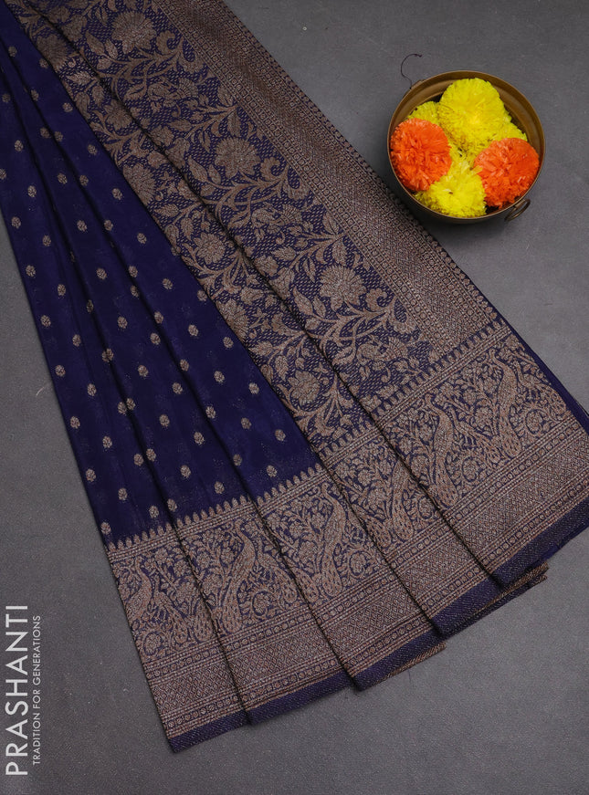 Banarasi semi crepe saree blue with woven buttas and woven border