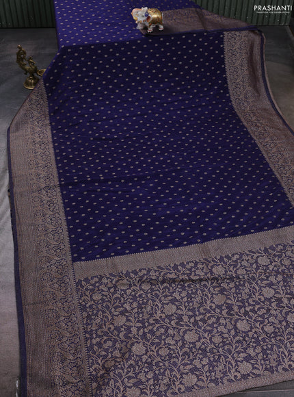 Banarasi semi crepe saree blue with woven buttas and woven border