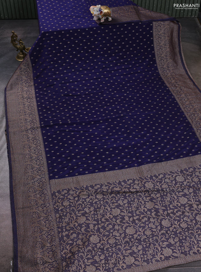 Banarasi semi crepe saree blue with woven buttas and woven border