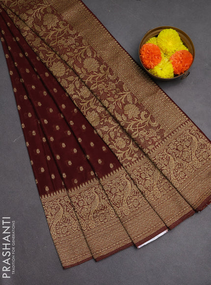 Banarasi semi crepe saree deep maroon with woven buttas and woven border