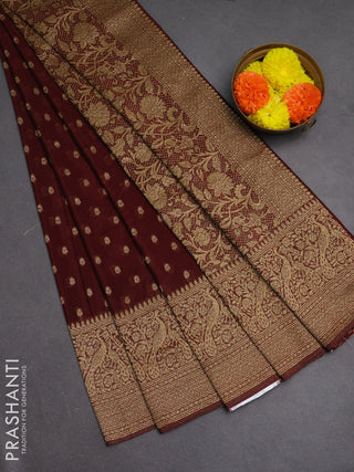 Banarasi semi crepe saree deep maroon with woven buttas and woven border