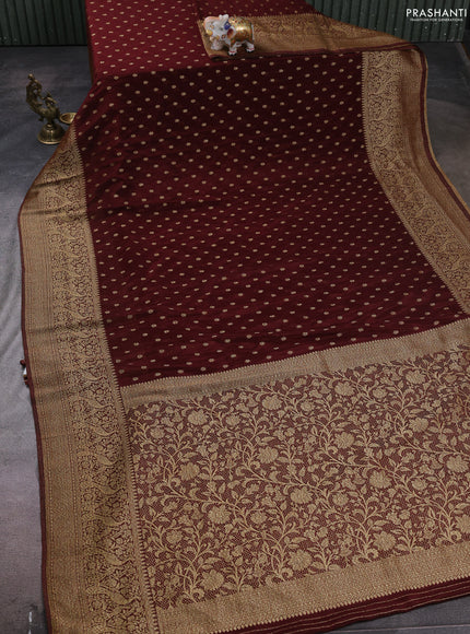 Banarasi semi crepe saree deep maroon with woven buttas and woven border