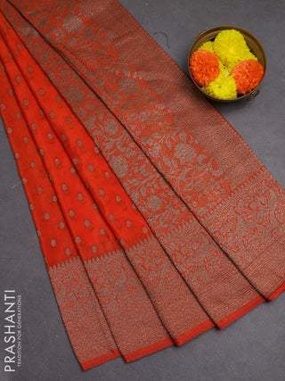 Banarasi semi crepe saree orange with woven buttas and woven border