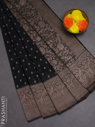 Banarasi semi crepe saree black with woven buttas and woven border