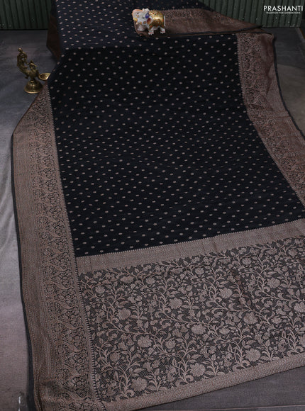 Banarasi semi crepe saree black with woven buttas and woven border