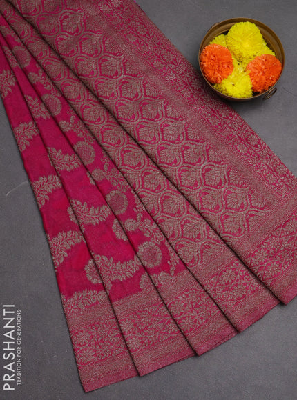 Banarasi semi crepe saree pink with allover thread & zari weaves and woven border