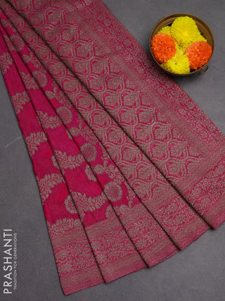 Banarasi semi crepe saree pink with allover thread & zari weaves and woven border