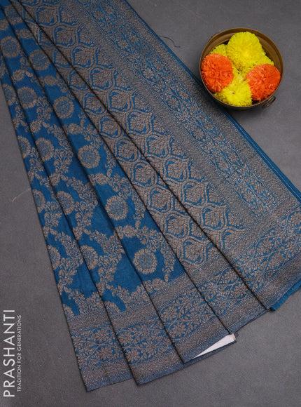Banarasi semi crepe saree cs blue with allover thread & zari weaves and woven border
