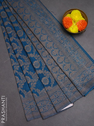 Banarasi semi crepe saree cs blue with allover thread & zari weaves and woven border