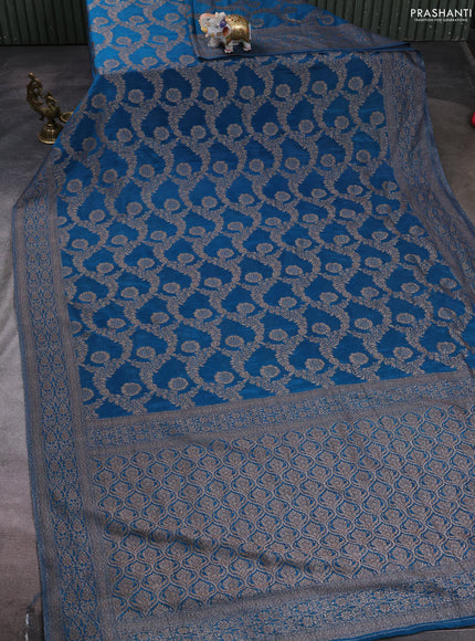 Banarasi semi crepe saree cs blue with allover thread & zari weaves and woven border