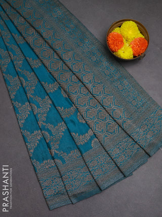 Banarasi semi crepe saree teal blue with allover thread & zari weaves and woven border