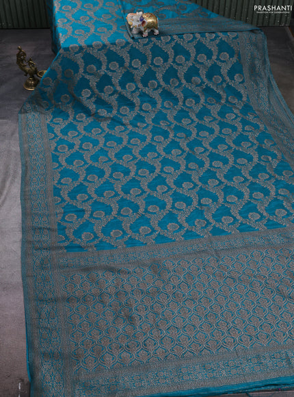 Banarasi semi crepe saree teal blue with allover thread & zari weaves and woven border