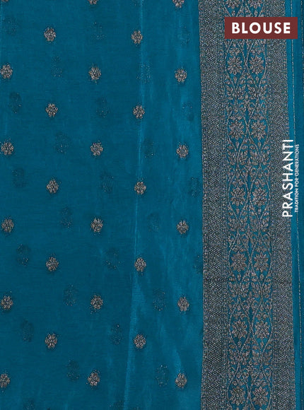 Banarasi semi crepe saree teal blue with allover thread & zari weaves and woven border