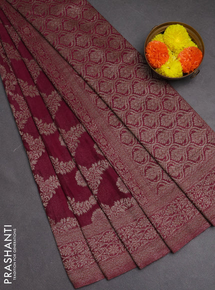 Banarasi semi crepe saree wine shade with allover thread & zari weaves and woven border