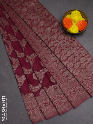 Banarasi semi crepe saree wine shade with allover thread & zari weaves and woven border