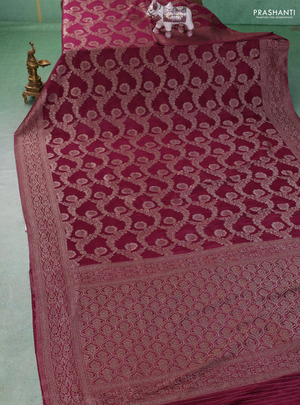 Banarasi semi crepe saree wine shade with allover thread & zari weaves and woven border
