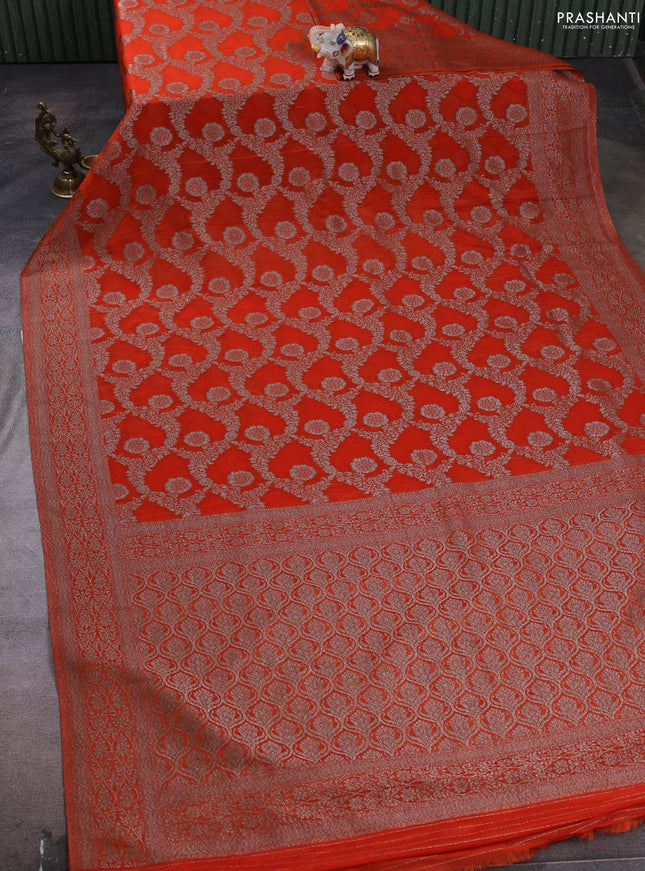 Banarasi semi crepe saree orange with allover thread & zari weaves and woven border